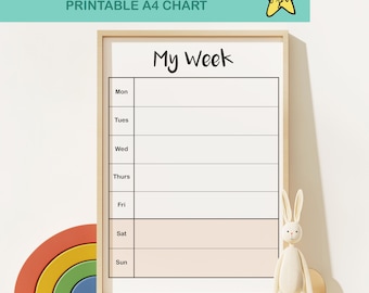 Cuadro imprimible con horario de planificación semanal para niños, cuadro sencillo listo para imprimir con rutina semanal para niños, descarga digital de rutina de planificación para TDAH