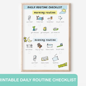Printable Kids Daily Routine Checklist Morning & Evening A4 Print, Kids Daily chore and Tasks Responsibility Routine Planer Checklist