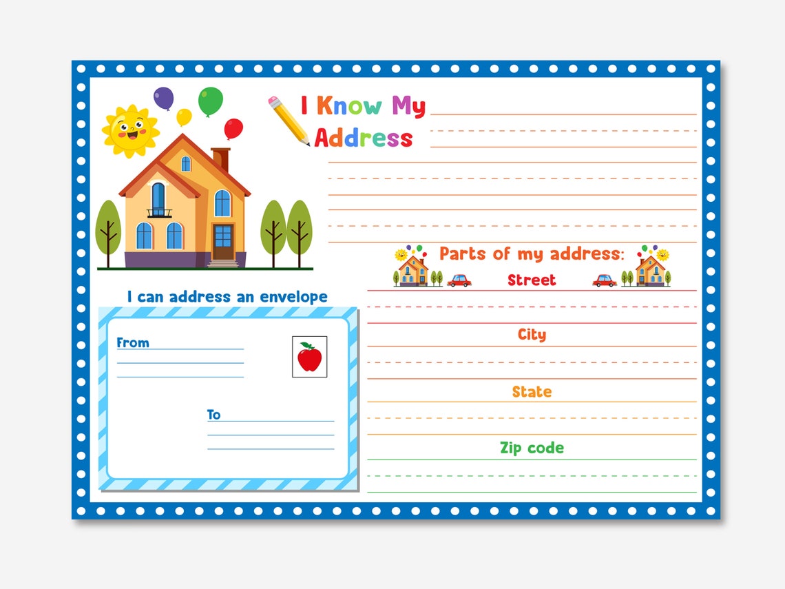Kids 'I Know My Address' Worksheet, Life Skills Printable (digital ...