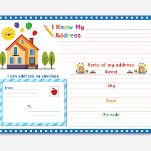 Kids 'I Know My Address' Worksheet, Life Skills Printable (digital ...