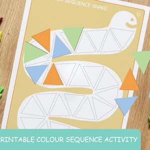 Colour Sequence Game Snake Busy Book Montessori Printable Worksheet, Printable Cut out Pattern Shape Matching Kids Activity Autism ADHD