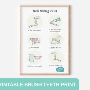 Brushing Teeth instructions Kids Visual Support Communication Aid Bathroom Poster Print A4+, Autism Everyday visual routine checklist