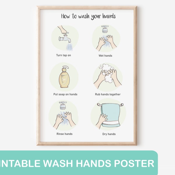 How to wash hands instructions Kids Visual Support Communication Aid Bathroom Poster Print A4+, Autism Everyday visual routine checklist