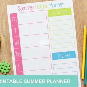 Summer Holiday Weekly Activity Chore to- do List Planner, Kids Digital Download Summer Bucket List Activities Weekly Daily Planner