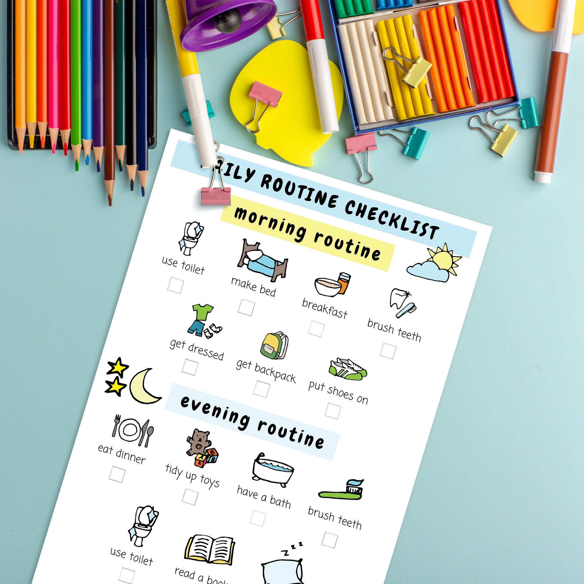 Printable Kids Daily Routine Checklist Morning & Evening A4 Print, Kids ...