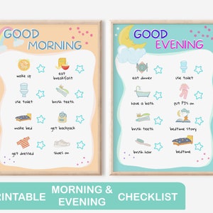 Kids Morning and Evening Routine Daily Planner Checklist Printable Resource, Autism ADHD Everyday Visual Routine checklist Planner For kids