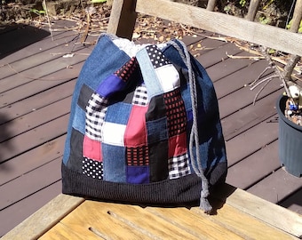 small patchwork drawstring bag