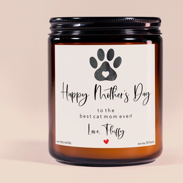 Mothers Day Gift From Cat - Personalized Candle - Happy Mother's Day To The Best Cat Mom Ever - Gift Box for New Cat Mom - 1st Mothers Day