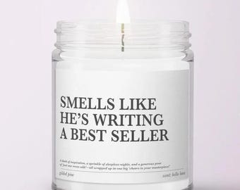 Author Gift She's Writing A Bestseller - Personalized Custom Candle Aspiring Poet - Personalized Care Package for him - Writer's Block Set