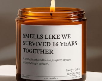 Funny 16th Anniversary Scented Candle Gift | Smells Like We Survived 16 Years Together