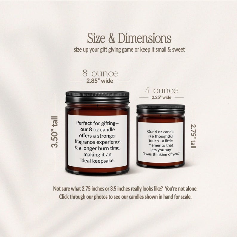 two brown glass jars, each with a label describing their size and features. The jars are tall and have a cylindrical shape. The image does not contain any text that can be described in more detail, and it does not include any additional information about the context or background.