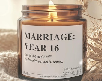Funny 16th Anniversary Scented Candle Gift | Smells Like You're Still My Favorite Person to Annoy