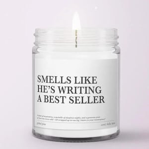 Author Gift She's Writing A Bestseller - Personalized Custom Candle Aspiring Poet - Personalized Care Package for him - Writer's Block Set