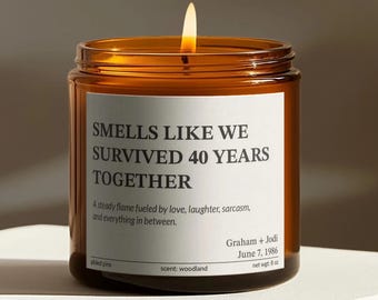 Funny 40th Anniversary Scented Candle Gift - Smells Like We Survived 40 Years Together