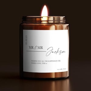 Personalized Wedding Gift - Custom Scented Candle - Wedding Shower Gift for Couples - Custom Minalamist Label Candle