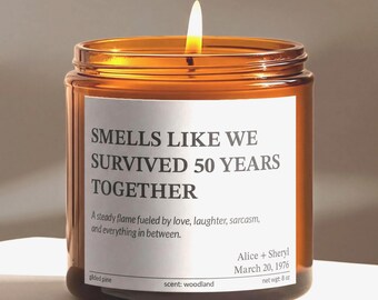 Funny 50th Anniversary Scented Candle Gift - Smells Like We Survived 50 Years Together
