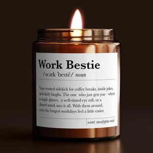 Personalized Work Bestie Defintion Gift, Coworker Candle Gifts, Custom Colleague Funny Coworker Gift, Work Friend Gift Ideas imagen 1