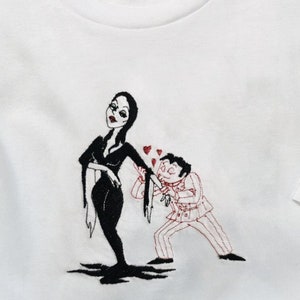 Geborduurde cartoon - t-shirt of sweatshirt met ronde hals of hoodie meme grappige goth