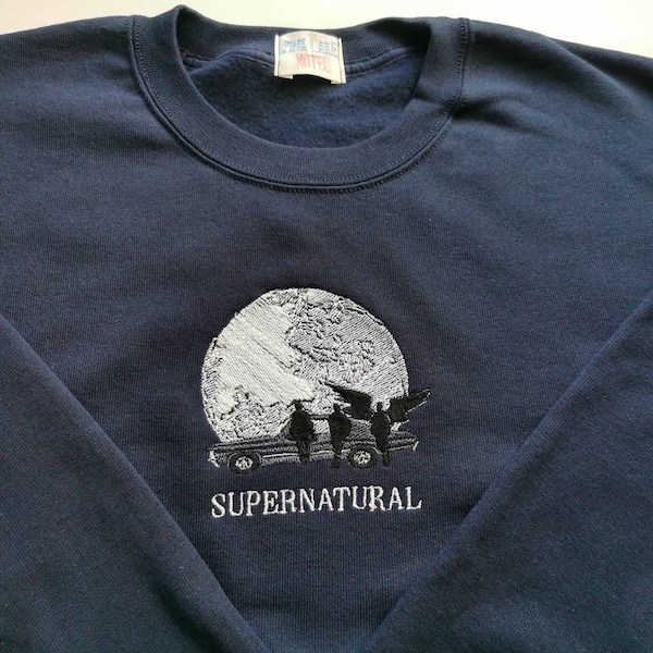 Supernatural - embroidered crewneck sweatshirt or hoodie t-shirt  - dean winchester castiel Sam winchester baby car moon sweat spn