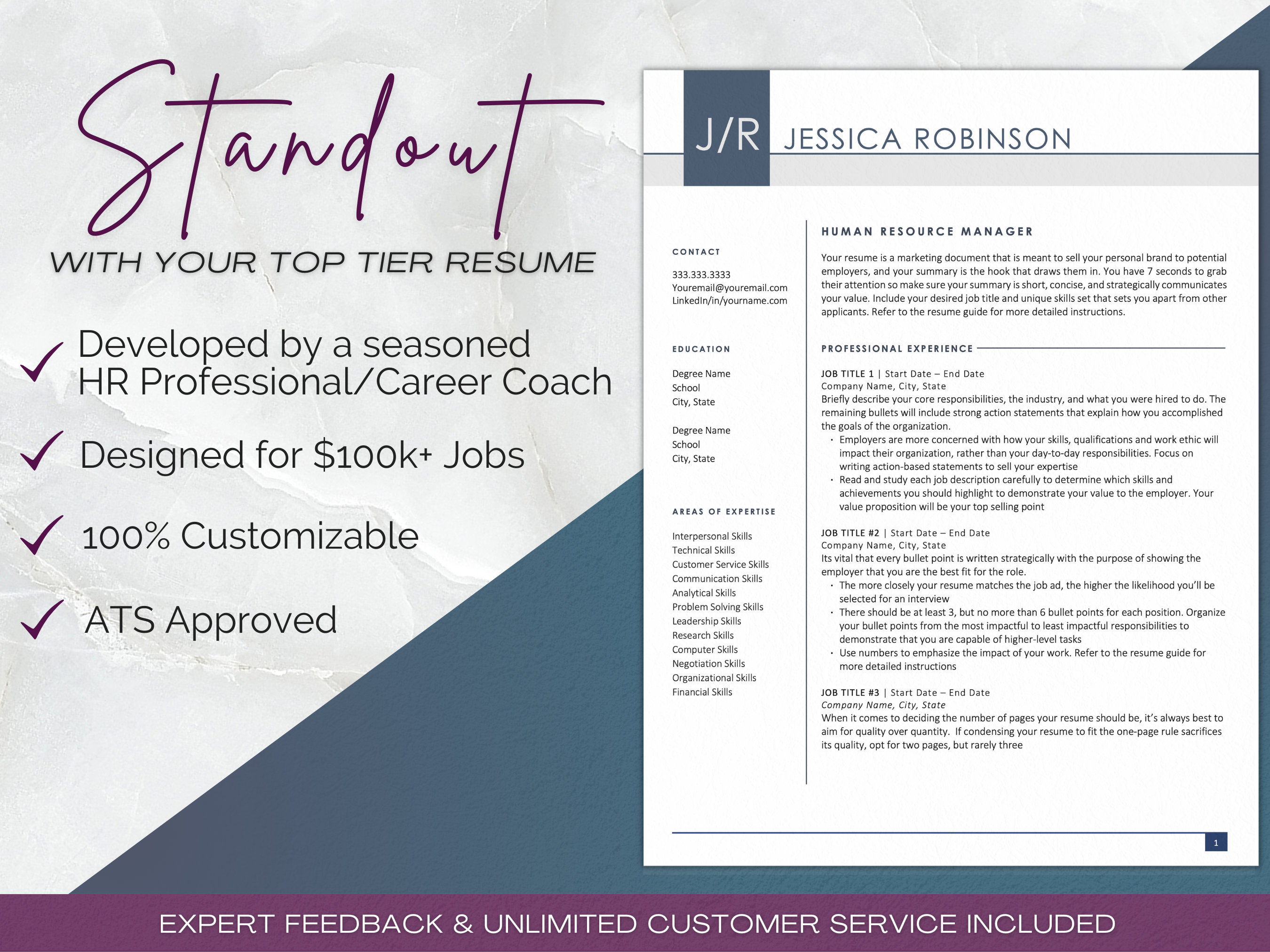 Modern Executive Resume Template 2022 1 & 2 Page Resume - Etsy