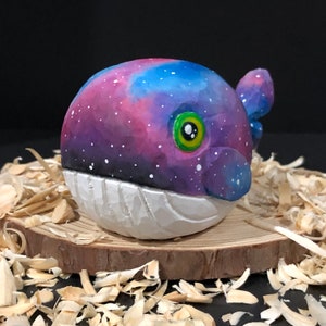 Wooden figurines Wood Carving - Hand Carved Figurine Wooden Space Whale /Handmade gift/Home decoration/Art toy/birthday gift / Christmas