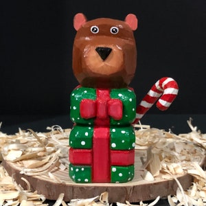 Wooden figurines Wood Carving - Hand Carved Figurine Wooden Bear gift/ Handmade gift / Home decoration / Art toy / birthday gift / Christmas