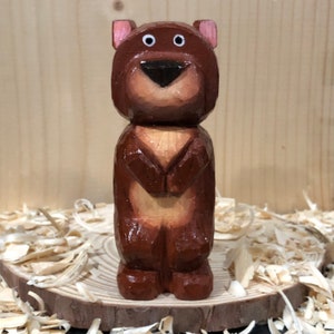 Wooden figurines Wood Carving - Hand Carved Figurine Wooden Shy Bear/ Handmade gift / Home decoration / Art toy / birthday gift / Christmas