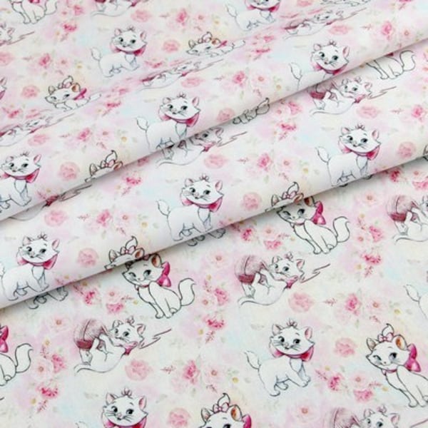 Marie Cat Tissu Aristocats Rose Tissu Chaton à fourrure blanche 100% Coton Dessin Animé Tissu Coton Au Demi-Mètre