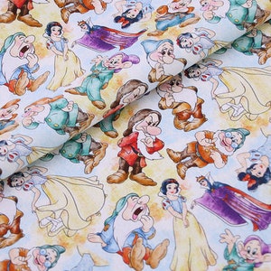 Snow White 7 dwarfs Fabric Snow White Character Fabric 100% Cotton Cartoon Cotton Fabric By The Half Meter