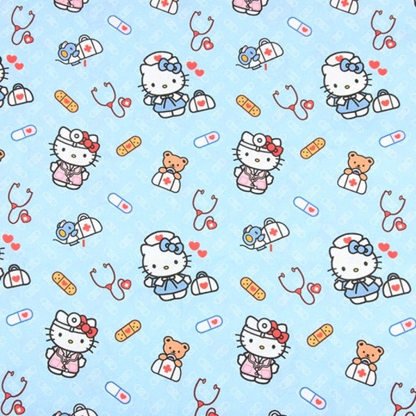 Doctor Nurse Hello Kitty Fabric Lucky Cat Japanese Anime Fabric 100% Cotton Cartoon Cotton Fabric By The 45cm