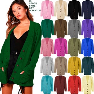 Womens Ladies Long Sleeve Pocket Cable Knit Chunky Cardigan - Etsy