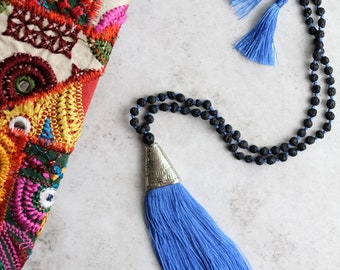 Gypsy Love - Collier Pompon Bleu, Collier Boho, Bijoux Spirituels, Collier Yoga, Collier Pompon,