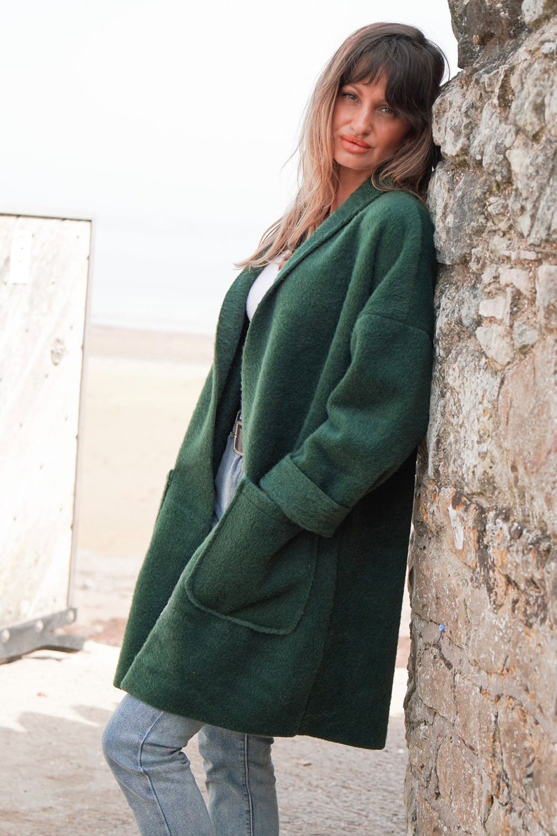 Veste décontractée douce, Manteau d'hiver, Manteau vert, Manteau femme, Mode hivernale image 1