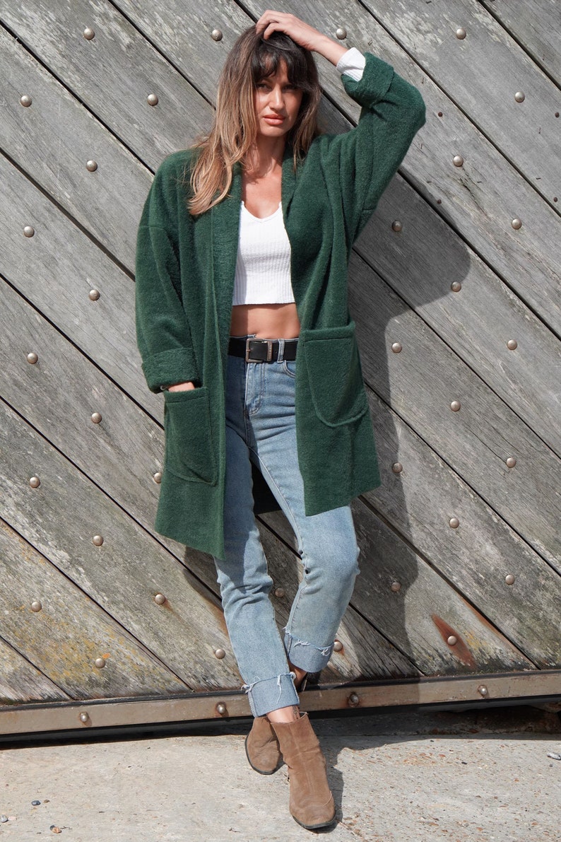 Veste décontractée douce, Manteau d'hiver, Manteau vert, Manteau femme, Mode hivernale image 2