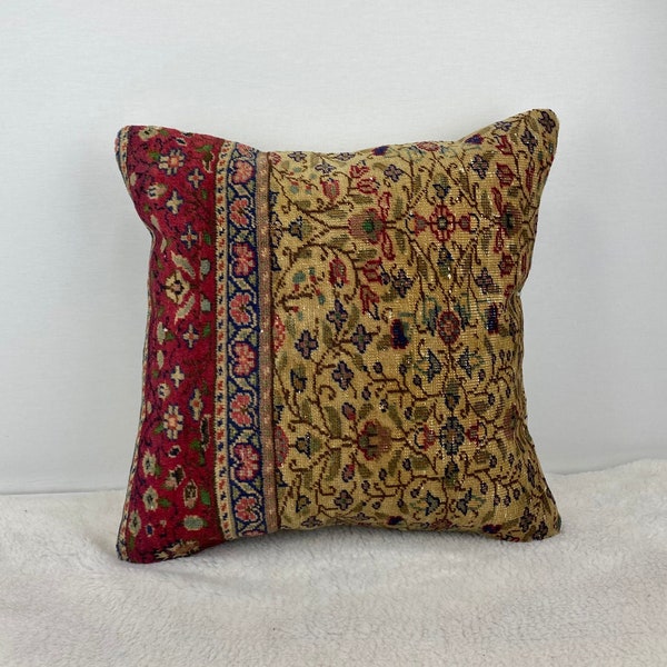 Handmade Turkish Rug Pillow 20x20 | Accent Chair Pillow | Linen Pillow | Sofa Pillow  No:7402