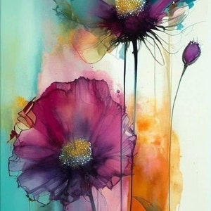ポップアートの花、現代的な水彩画の花、ペヨーテのタペストリー、ビーズのタペストリー、eパターン、サイズ4.7x11.00