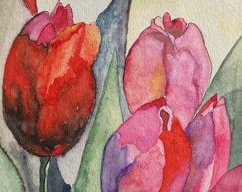 Tulips Beaded pop art contemporary art watercolor tulips Tapestry E-Pattern