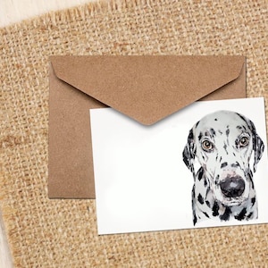 Cartão de saudação/nota de cachorro dálmata. Cartões dálmatas, cartões de nota dálmata, cartões de saudação de arte dálmata