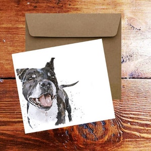 Blue Staffordshire Bull Terrier Art Square Card(s)Single/ Pack of 6.Staffie Cartes aquarelle, Carte de voeux Staffie, Cartes de Noël Staffie