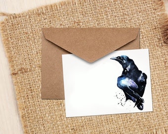 Rabe II Grußkarte | Vogel Liebhaber Geschenk | (4x6" Blank) | Edswatercolours