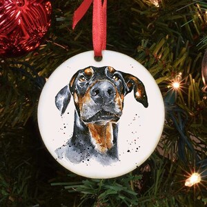 Doberman III Ceramic Circle Tree Decoration. Doberman Xmas Tree Decoration, Doberman  Christmas Tree Ornament,Doberman Xmas Tree Decoration