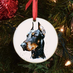 Doberman Ceramic Circle Tree Decoration. Doberman Xmas Tree Decoration, Doberman  Christmas Tree Ornament,Doberman Xmas Tree Decoration