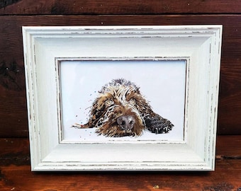German Wirehaired Pointer  Print 17x12cm – White Rustic Frame | Wirehaired Pointer Wall Art, Gift for GWP Owners