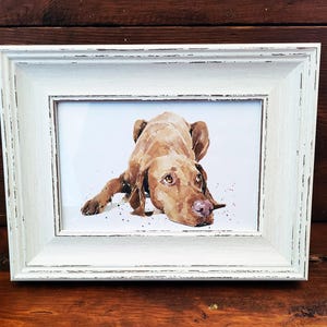 Vizsla Mini Kunstdruck 17 x 12 cm – Gerahmter Weißer Rustikaler Rahmen (Sortiert) Vizsla Kunstdruck Vizsla Kunst, Vizsla Hund Dekor, Geschenk für Hundeliebhaber