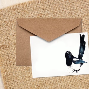 Magpie Aquarelle Art Note/Carte de vœux -Magpie Carte de vœux, Magpie Note card, Magpie aquarelle Card