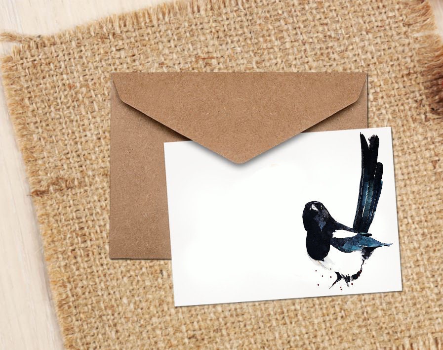 Magpie Watercolour Art Note/Greeting Card -Magpie Greeting card,Magpie Note card, Magpie watercolor Card