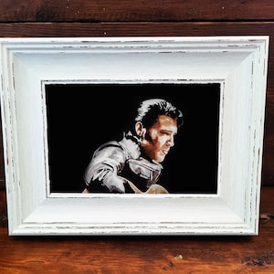 Mini impression d'art Elvis Presley - 17 x 12 cm de l'histoire du rock encadrée. Mini oeuvre d'art pour bureau Elvis Presley, icône de l'art du roi du rock'n'roll