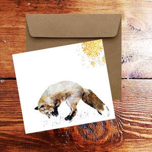 Fox Watercolour Art Square Christmas Card(s) Single/ Pack of 6.Fox cards,Fox greetings card,Fox  Xmas card