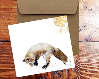 キツネのクリスマスカード｜野生動物好きへのギフト｜Edswatercolours