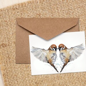 Lovers Dance Art Note/Greeting Card -House sparrow Greeting card,House sparrow Note card,House sparrow watercolor Card